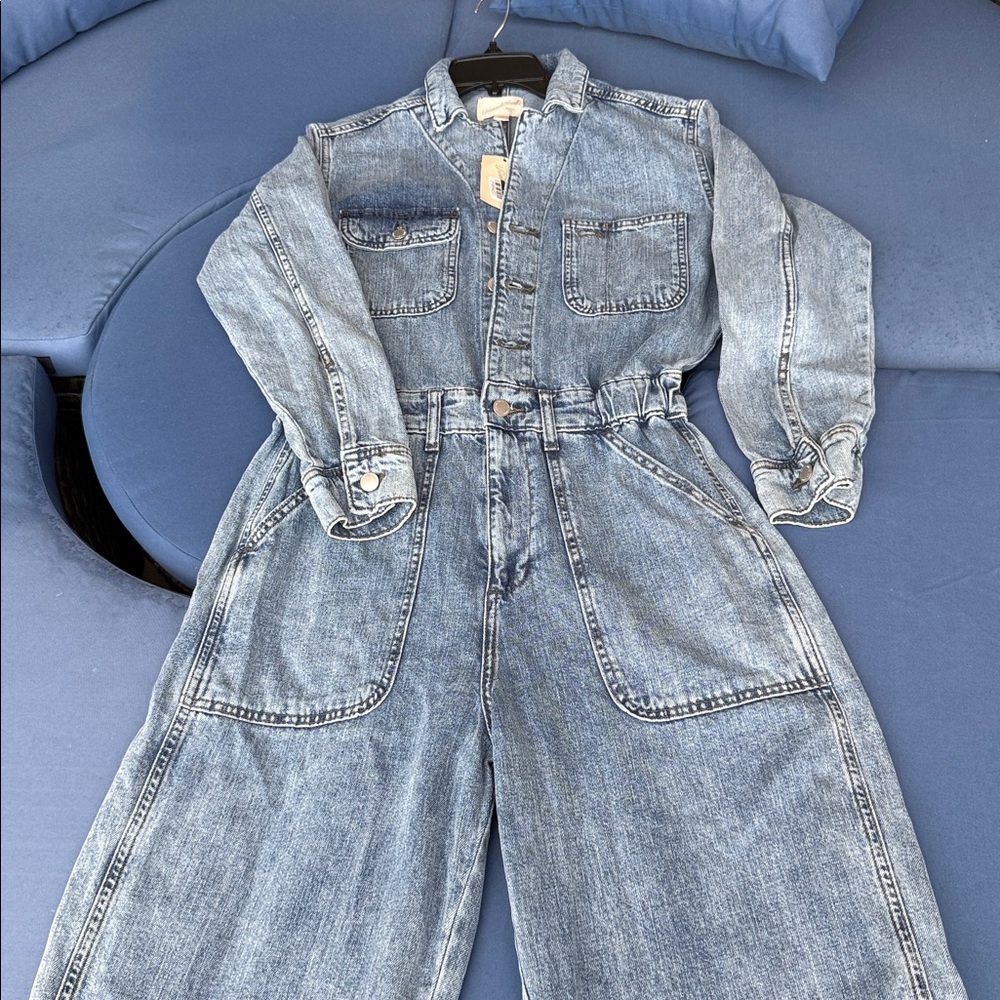 Denim Jumpsuit with Long Sleeves - Picture 4 of 5